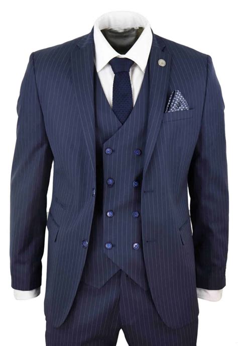 mens navy blue pinstripe suit